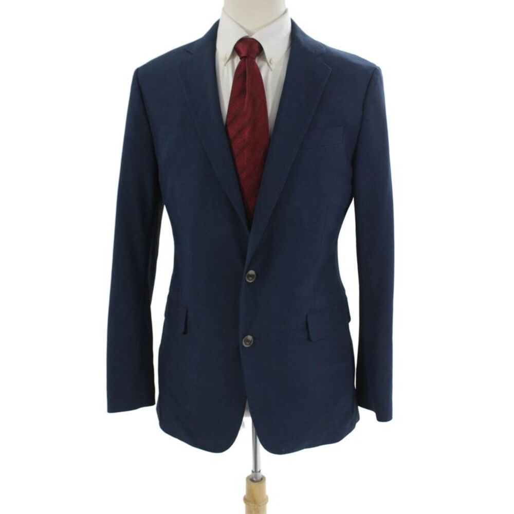 Stafford Mens Dark Blue Classic Solid Blazer Button Closure Long Sleeve Size 40